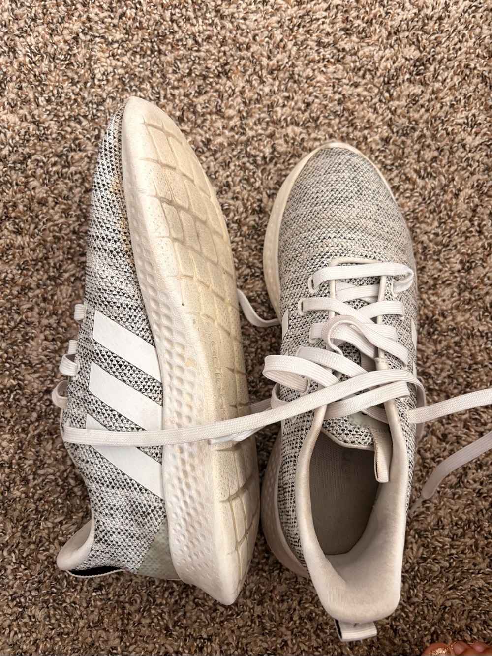 adidas Women's Light Gray Knit Running Sneakers
